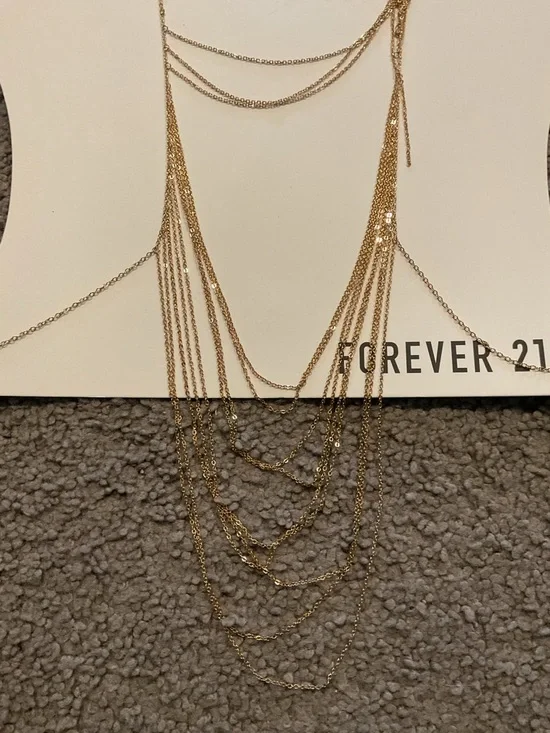 NWT Forever 21 Gold Multi Drape Body Chain Necklace Jewelry Beach Summer Y2K - Picture 2 of 4